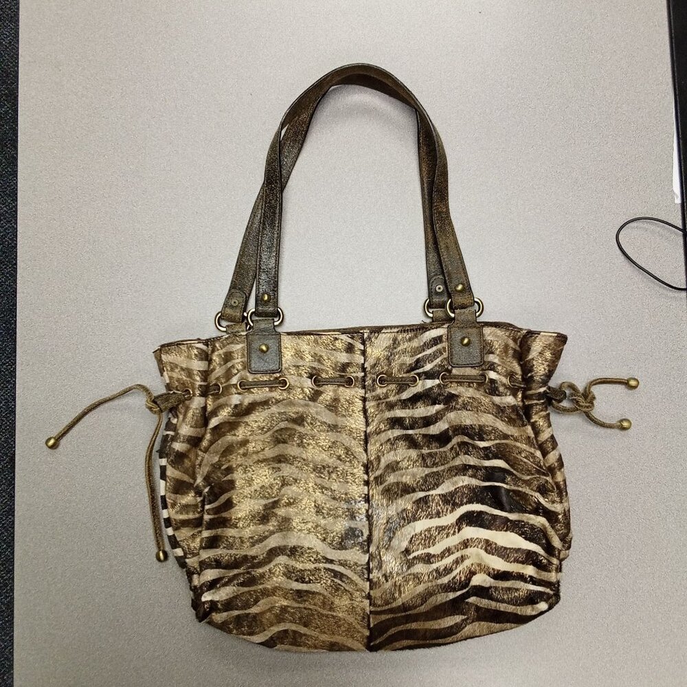 Zebra Print Faux Fur Tote Bag With Drawstring & Magnetic Snap Closure